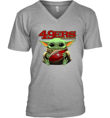 Baby Yoda Loves The San Francisco 49ers Star Wars Baby Yoda Hugs 49ers NFL Mens V-Neck T-Shirt Mens V-Neck T-Shirt - VeigarTee