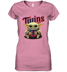 Baby Yoda Hugs Loves The Minnesota Twins Baseball Womens V-Neck T-Shirt Womens V-Neck T-Shirt - VeigarTee