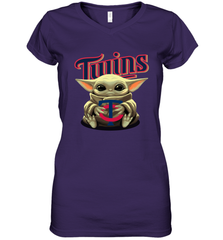 Baby Yoda Hugs Loves The Minnesota Twins Baseball Womens V-Neck T-Shirt Womens V-Neck T-Shirt - VeigarTee