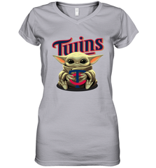 Baby Yoda Hugs Loves The Minnesota Twins Baseball Womens V-Neck T-Shirt Womens V-Neck T-Shirt - VeigarTee