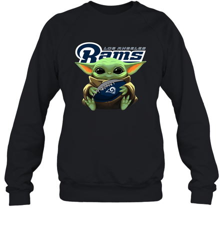 Baby Yoda Loves The Los Angeles Rams Star Wars Baby Yoda Hugs Rams NFL Adult Sweatshirt Adult Sweatshirt / Black / S Adult Sweatshirt - VeigarTee