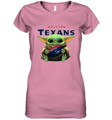 Baby Yoda Loves The Houston Texans Star Wars Baby Yoda Hugs Texans NFL Womens V-Neck T-Shirt Womens V-Neck T-Shirt - VeigarTee