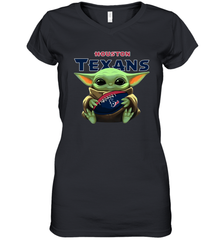 Baby Yoda Loves The Houston Texans Star Wars Baby Yoda Hugs Texans NFL Womens V-Neck T-Shirt Womens V-Neck T-Shirt - VeigarTee