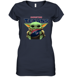 Baby Yoda Loves The Houston Texans Star Wars Baby Yoda Hugs Texans NFL Womens V-Neck T-Shirt