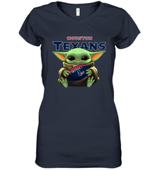 Baby Yoda Loves The Houston Texans Star Wars Baby Yoda Hugs Texans NFL Womens V-Neck T-Shirt Womens V-Neck T-Shirt - VeigarTee