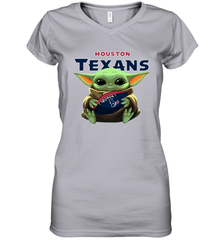 Baby Yoda Loves The Houston Texans Star Wars Baby Yoda Hugs Texans NFL Womens V-Neck T-Shirt Womens V-Neck T-Shirt - VeigarTee