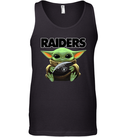 Baby Yoda Loves The Oakland Raiders Star Wars Baby Yoda Hugs Raiders NFL Mens Tank Top Mens Tank Top / Black / XS Mens Tank Top - VeigarTee
