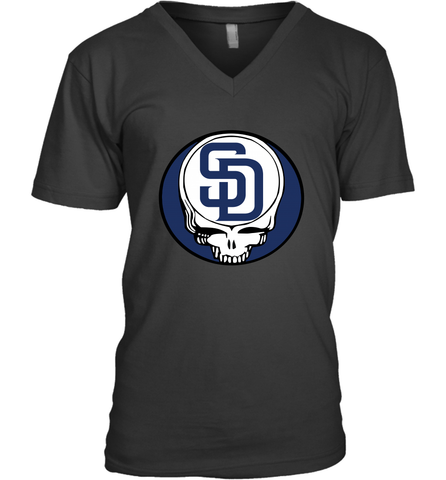 San Diego Padres Grateful Dead Steal Your Face Baseball Mens V-Neck T-Shirt Mens V-Neck T-Shirt / Black / S Mens V-Neck T-Shirt - VeigarTee