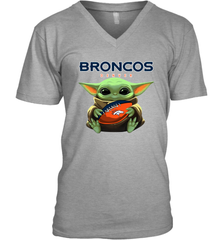 Baby Yoda Loves The Denver Broncos Star Wars Baby Yoda Hugs Broncos NFL Mens V-Neck T-Shirt Mens V-Neck T-Shirt - VeigarTee