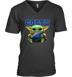 Baby Yoda Loves The Indianapolis Colts Star Wars Baby Yoda Hugs Colts NFL Mens V-Neck T-Shirt