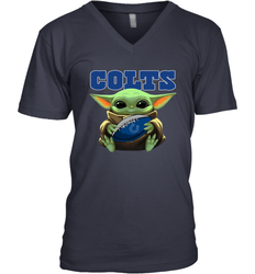 Baby Yoda Loves The Indianapolis Colts Star Wars Baby Yoda Hugs Colts NFL Mens V-Neck T-Shirt