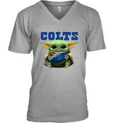 Baby Yoda Loves The Indianapolis Colts Star Wars Baby Yoda Hugs Colts NFL Mens V-Neck T-Shirt Mens V-Neck T-Shirt - VeigarTee