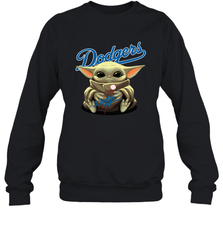 Baby Yoda Hugs Loves The Los Angeles Dodgers Baseball Adult Sweatshirt Adult Sweatshirt - VeigarTee