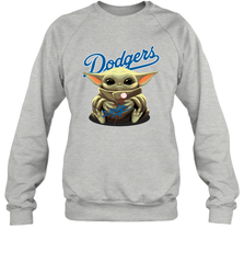 Baby Yoda Hugs Loves The Los Angeles Dodgers Baseball Adult Sweatshirt Adult Sweatshirt - VeigarTee