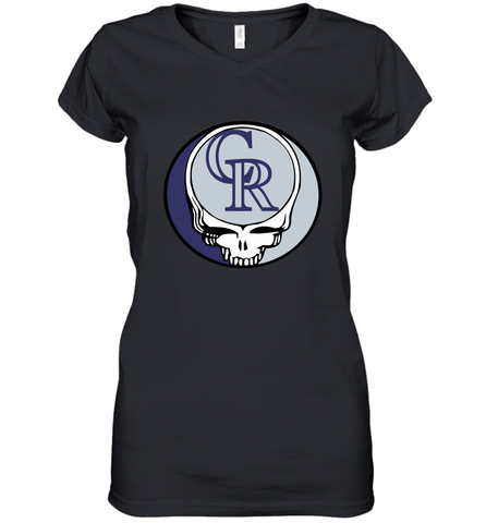 Colorado Rockies Grateful Dead Steal Your Face Baseball Womens V-Neck T-Shirt Womens V-Neck T-Shirt / Black / S Womens V-Neck T-Shirt - VeigarTee
