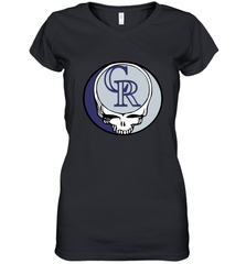 Colorado Rockies Grateful Dead Steal Your Face Baseball Womens V-Neck T-Shirt Womens V-Neck T-Shirt - VeigarTee