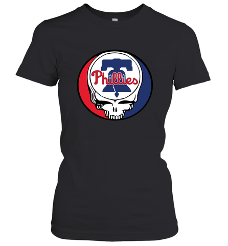 Philadelphia Phillies Grateful Dead Steal Your Face Baseball Womens T-Shirt Womens T-Shirt / Black / XS Womens T-Shirt - VeigarTee