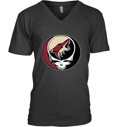 Arizona Coyotes Grateful Dead Steal Your Face Hockey NHL Mens V-Neck T-Shirt Mens V-Neck T-Shirt / Black / S Mens V-Neck T-Shirt - VeigarTee