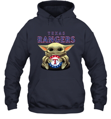 Baby Yoda Hugs Loves The Texas Rangers Baseball Adult Hoodie Sweatshirt Adult Hoodie Sweatshirt - VeigarTee