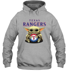Baby Yoda Hugs Loves The Texas Rangers Baseball Adult Hoodie Sweatshirt Adult Hoodie Sweatshirt - VeigarTee