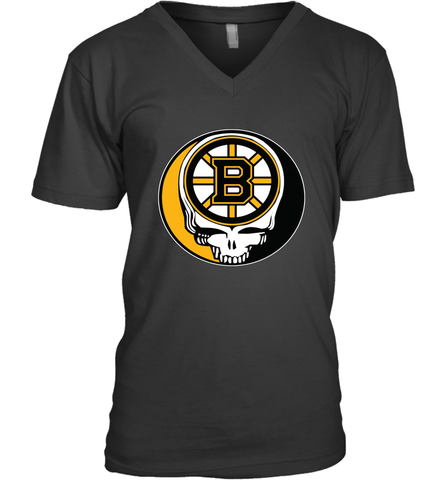Boston Bruins Grateful Dead Steal Your Face Hockey NHL Mens V-Neck T-Shirt Mens V-Neck T-Shirt / Black / S Mens V-Neck T-Shirt - VeigarTee
