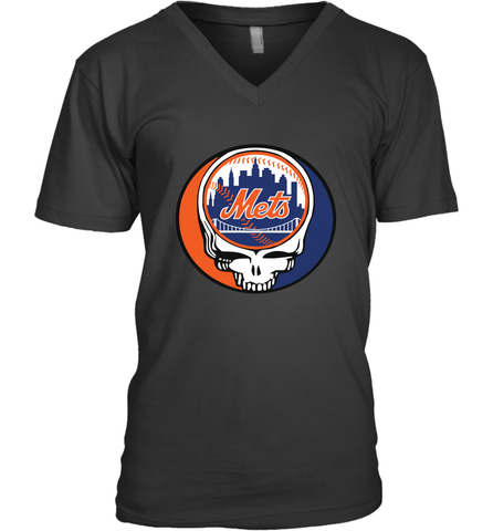 New York Mets Grateful Dead Steal Your Face Baseball Mens V-Neck T-Shirt Mens V-Neck T-Shirt / Black / S Mens V-Neck T-Shirt - VeigarTee