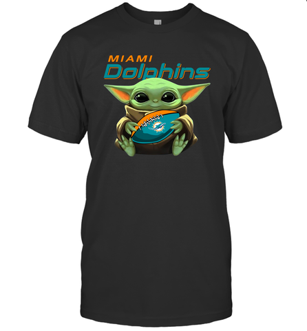 Baby Yoda Loves The Miami Dolphins Star Wars Baby Yoda Hugs Dolphins NFL Mens T-Shirt Mens T-Shirt / Black / S Mens T-Shirt - VeigarTee