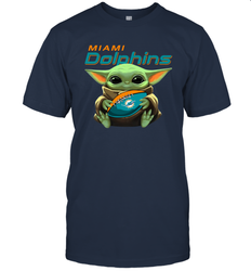 Baby Yoda Loves The Miami Dolphins Star Wars Baby Yoda Hugs Dolphins NFL Mens T-Shirt