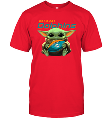 Baby Yoda Loves The Miami Dolphins Star Wars Baby Yoda Hugs Dolphins NFL Mens T-Shirt Mens T-Shirt - VeigarTee