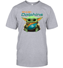Baby Yoda Loves The Miami Dolphins Star Wars Baby Yoda Hugs Dolphins NFL Mens T-Shirt Mens T-Shirt - VeigarTee