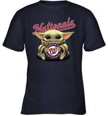 Baby Yoda Hugs Loves The Washington Nationals Baseball Youth T-Shirt Youth T-Shirt - VeigarTee