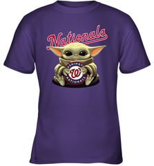 Baby Yoda Hugs Loves The Washington Nationals Baseball Youth T-Shirt Youth T-Shirt - VeigarTee