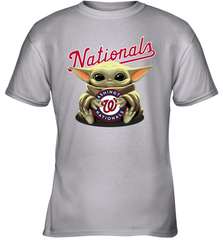 Baby Yoda Hugs Loves The Washington Nationals Baseball Youth T-Shirt Youth T-Shirt - VeigarTee