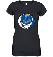Kansas City Royals Grateful Dead Steal Your Face Baseball Womens V-Neck T-Shirt Womens V-Neck T-Shirt - VeigarTee