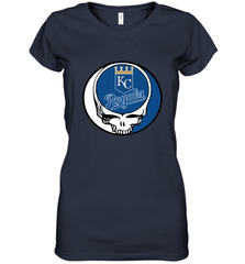 Kansas City Royals Grateful Dead Steal Your Face Baseball Womens V-Neck T-Shirt Womens V-Neck T-Shirt - VeigarTee