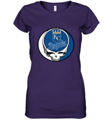 Kansas City Royals Grateful Dead Steal Your Face Baseball Womens V-Neck T-Shirt Womens V-Neck T-Shirt - VeigarTee