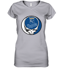 Kansas City Royals Grateful Dead Steal Your Face Baseball Womens V-Neck T-Shirt Womens V-Neck T-Shirt - VeigarTee