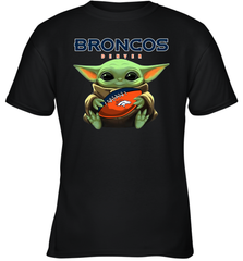 Baby Yoda Loves The Denver Broncos Star Wars Baby Yoda Hugs Broncos NFL Youth T-Shirt Youth T-Shirt - VeigarTee