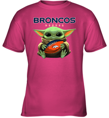 Baby Yoda Loves The Denver Broncos Star Wars Baby Yoda Hugs Broncos NFL Youth T-Shirt Youth T-Shirt - VeigarTee