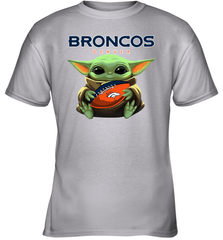 Baby Yoda Loves The Denver Broncos Star Wars Baby Yoda Hugs Broncos NFL Youth T-Shirt Youth T-Shirt - VeigarTee