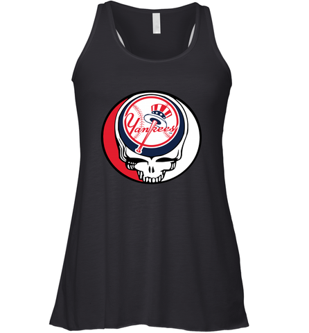 New York Yankees Grateful Dead Steal Your Face Baseball Womens Racerback Tank Top Womens Racerback Tank Top / Black / XS Womens Racerback Tank Top - VeigarTee