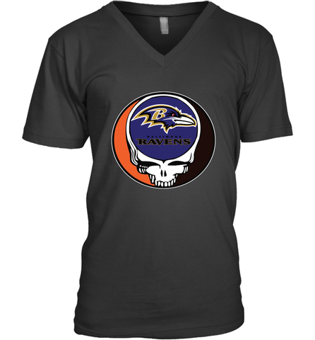 Baltimore Ravens Grateful Dead Steal Your Face NFL Football Mens V-Neck T-Shirt Mens V-Neck T-Shirt / Black / S Mens V-Neck T-Shirt - VeigarTee
