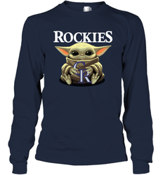 Baby Yoda Hugs Loves The Colorado Rockies Baseball Adult Long Sleeve T-Shirt