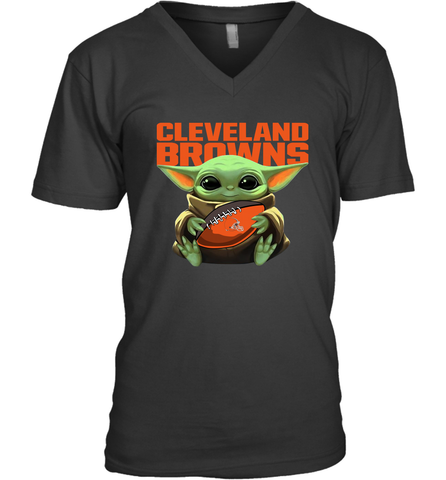 Baby Yoda Loves The Cleveland Browns Star Wars Baby Yoda Hugs Browns NFL Mens V-Neck T-Shirt Mens V-Neck T-Shirt / Black / S Mens V-Neck T-Shirt - VeigarTee