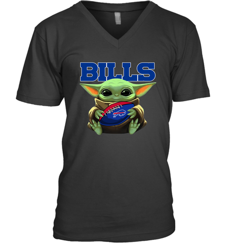 Baby Yoda Loves The Buffalo Bills Star Wars Baby Yoda Hugs Bills NFL Mens V-Neck T-Shirt Mens V-Neck T-Shirt / Black / S Mens V-Neck T-Shirt - VeigarTee
