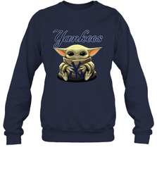 Baby Yoda Hugs Loves The New York Yankees Baseball Adult Sweatshirt Adult Sweatshirt - VeigarTee