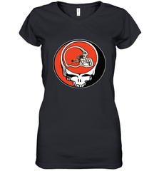 Cleveland Browns Grateful Dead Steal Your Face NFL Football Womens V-Neck T-Shirt Womens V-Neck T-Shirt - VeigarTee