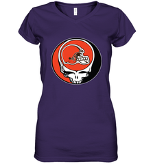 Cleveland Browns Grateful Dead Steal Your Face NFL Football Womens V-Neck T-Shirt Womens V-Neck T-Shirt - VeigarTee