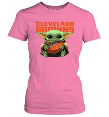 Baby Yoda Loves The Cleveland Browns Star Wars Baby Yoda Hugs Browns NFL Womens T-Shirt Womens T-Shirt - VeigarTee