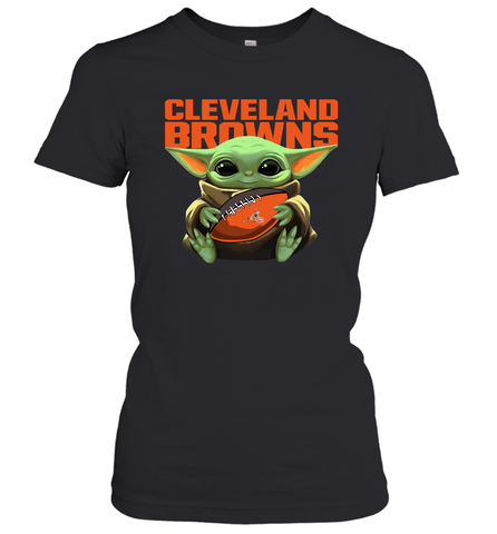 Baby Yoda Loves The Cleveland Browns Star Wars Baby Yoda Hugs Browns NFL Womens T-Shirt Womens T-Shirt / Black / XS Womens T-Shirt - VeigarTee